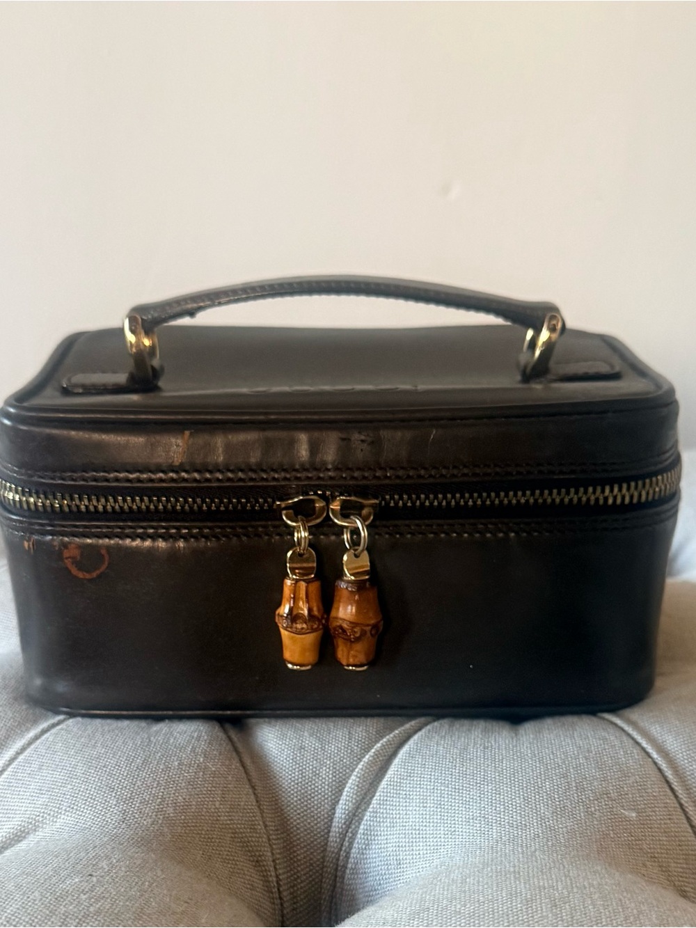 Vintage Gucci Tom Ford Bamboo Vanity Case Brown Leather Cosmetic Box Bag